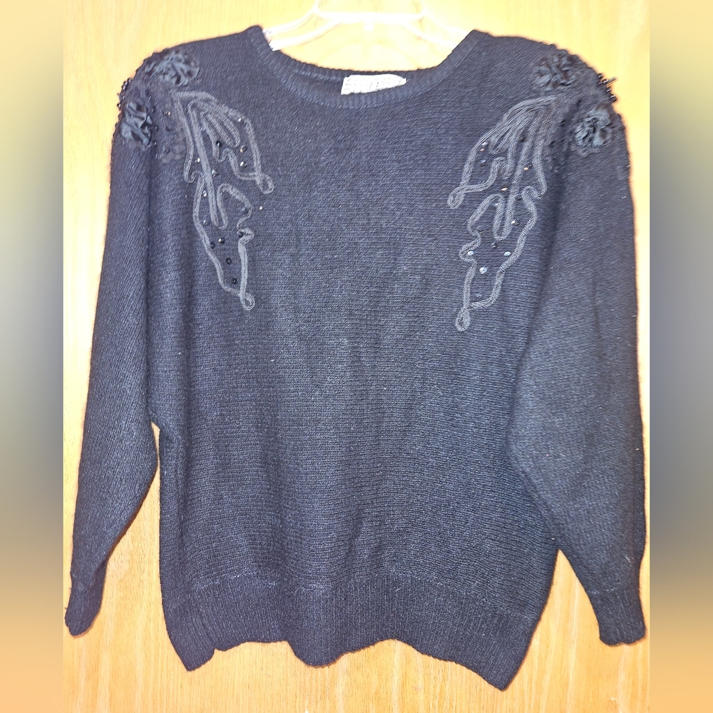 Vintage 1970's Black beaded sweater